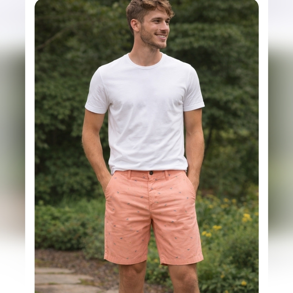 Jach's NY Mens Bleecker Stretch Twill Short Size 31 Pink All Over Pattern